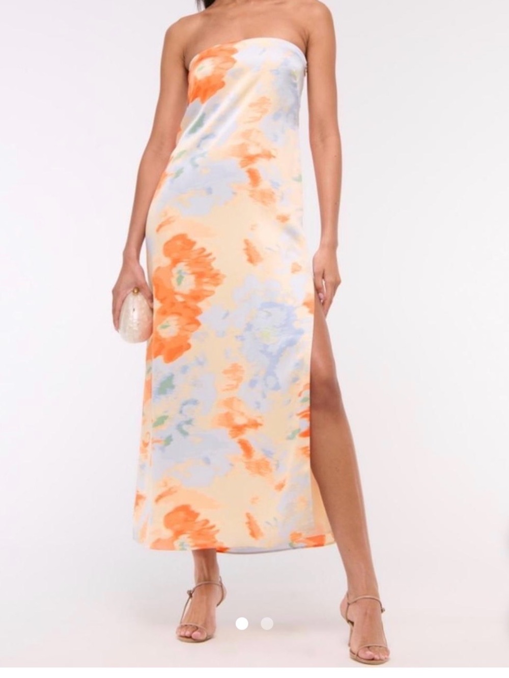 Abercrombie & Fitch Strapless Floral Midi Dress in Peach, Orange and Light Blue